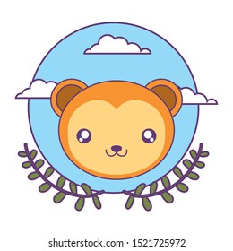 cute little monkey baby with crown leafs vector illustration design