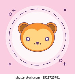cute little monkey baby in frame circular vector illustration design