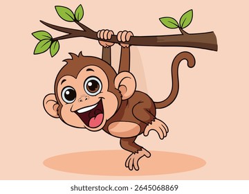 cute little monkey with big eyes  running and and smiling happy 