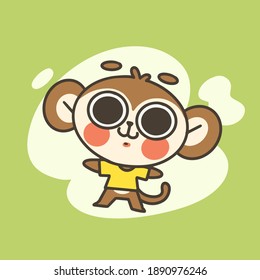cute little monkey boy mascot doodle vector illustration