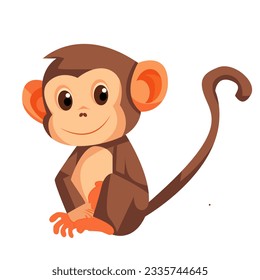 Cute little monkey cartoon on white background, forest animal watercolor illustration