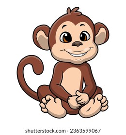 Cute little monkey cartoon on white background