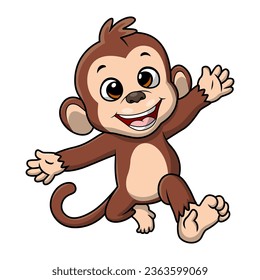 Cute little monkey cartoon on white background