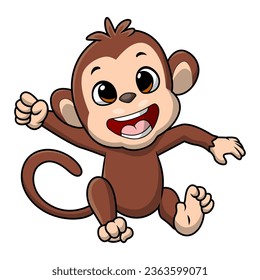 Cute little monkey cartoon on white background