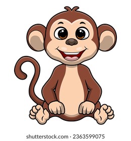 Cute little monkey cartoon on white background