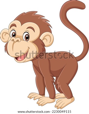 Cute little monkey cartoon on white background