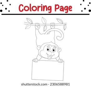 Cute little monkey coloring page for kids. Animal Character Coloring Book for Children. Little Monkey line art.