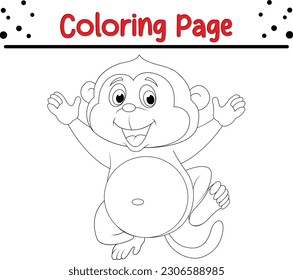 Cute little monkey coloring page for kids. Animal Character Coloring Book for Children. Little Monkey line art.