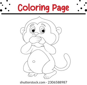 Cute little monkey coloring page for kids. Animal Character Coloring Book for Children. Little Monkey line art.