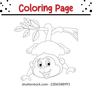 Cute little monkey coloring page for kids. Animal Character Coloring Book for Children. Little Monkey line art.