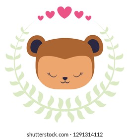 cute and little monkey with crown and hearts