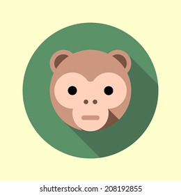 Cute little monkey. Flat long shadow design. Animal icons series.