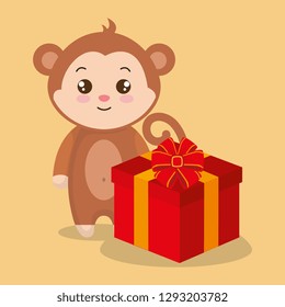 cute and little monkey with gift