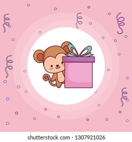 cute and little monkey with gift