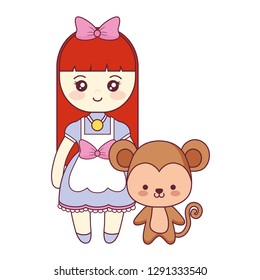 cute and little monkey with girl
