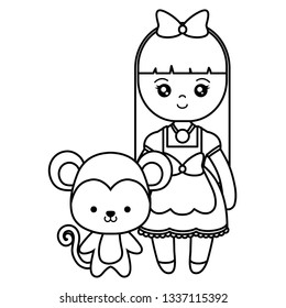 cute and little monkey with girl