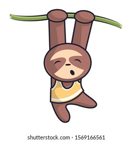 Cute Little Monkey Hanging On The Branch. Vector Illustration Isolated On White Background 