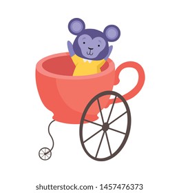 Cute Little Monkey Sitting in Coach Made of Cup, Funny Adorable Animal in Transport Vector Illustration