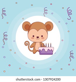 cute and little monkey with sweet cake