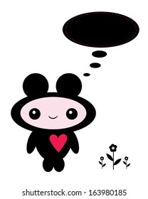 cute little monster with bubble speech