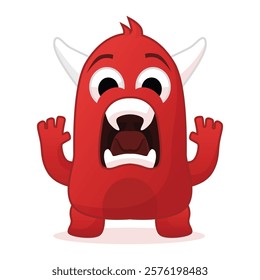 Cute little monster colored red with horn screaming expression and look like alphabet A vector illustration image asset 