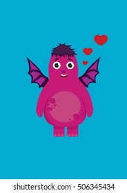Cute little monster falls in love
Vector illustration