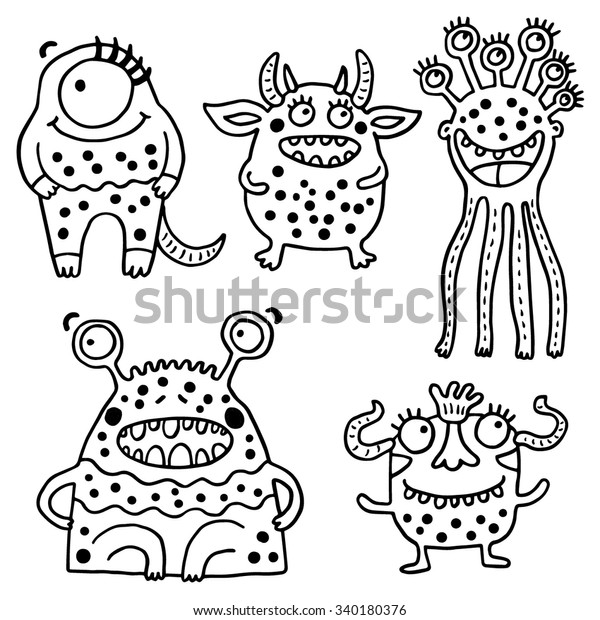 Cute Little Monster Illustrations Set Stock Vector (Royalty Free ...