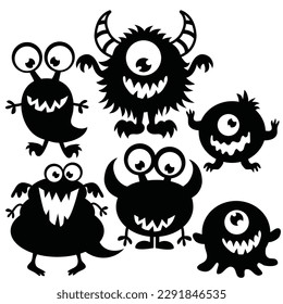 Cute little monster silhouette vector cartoon illustration