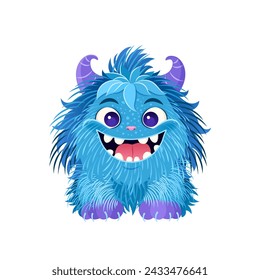 Cute little monster is smiling. Fictional creature for children's print, posters, cards, Halloween designs. Vector illustration in cartoon style. isolated animal on white background. Clip art.