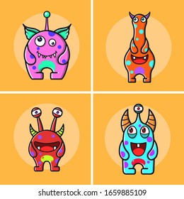 Cute Little Monster Vector Icon illlustration, Cute Little Monster Mascot Character, Cute Little Monster Cartoon,  Flat Cartoon Style Suitable for Web Landing Page, Banner, Flyer, Sticker, Card
