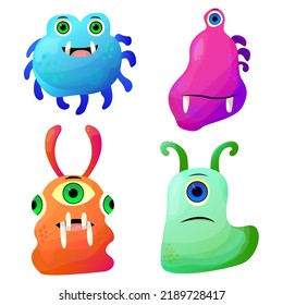 Cute Little Monsters Character Colorful Vector Art Isolated 