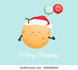 Cute little moon holding balloon for christmas holiday Premium Vector