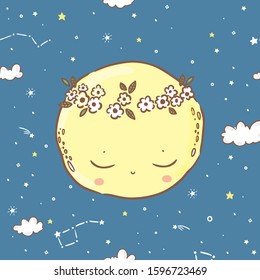 Cute little moon/ starry night sky