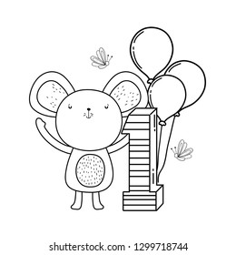 cute and little mouse with balloons helium