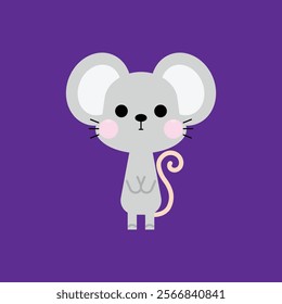 Cute little mouse with big ears standing. Mice character in cartoon style for kids design. Vector illustration.