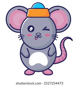 cute little mouse with cap isolated