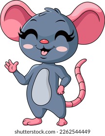 Cute little mouse cartoon waving hand