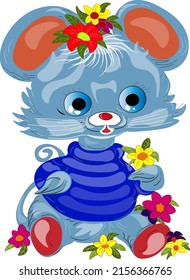 Cute little mouse with flowers