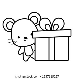 cute and little mouse with gift box