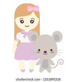 cute and little mouse with girl