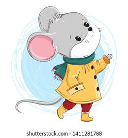 Cute little mouse/ Hand drawn vector  illustration for print design, greeting card or poster