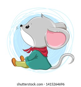 Cute little mouse/ Hand drawn vector  illustration for print design, greeting card or poster