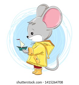 Cute little mouse/ Hand drawn vector  illustration for print design, greeting card or poster