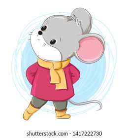 Cute little mouse/ Hand drawn vector  illustration for print design, greeting card or poster