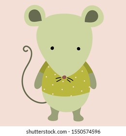 Cute little mouse. Hand drawn  vector  print for nursery,  apparel, poster, postcard and child's room, t-short and ect.