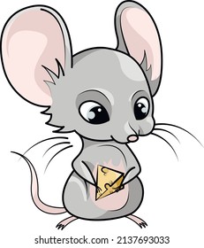 
cute little mouse holding cheese