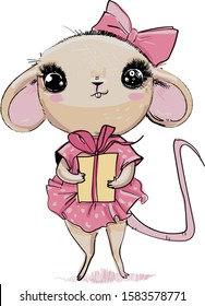 cute little mouse with present box