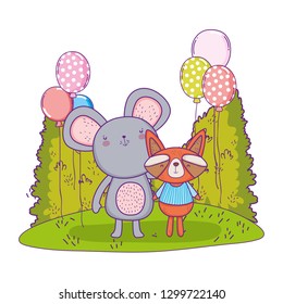 cute and little mouse with raccoon