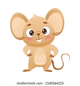 Cute little mouse standng on its hind legs. Adorable funny baby animal character cartoon vector illustration