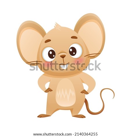 Cute little mouse standng on its hind legs. Adorable funny baby animal character cartoon vector illustration